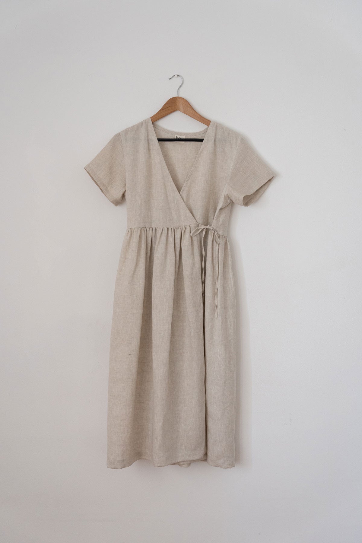 long linen wrap dress in natural