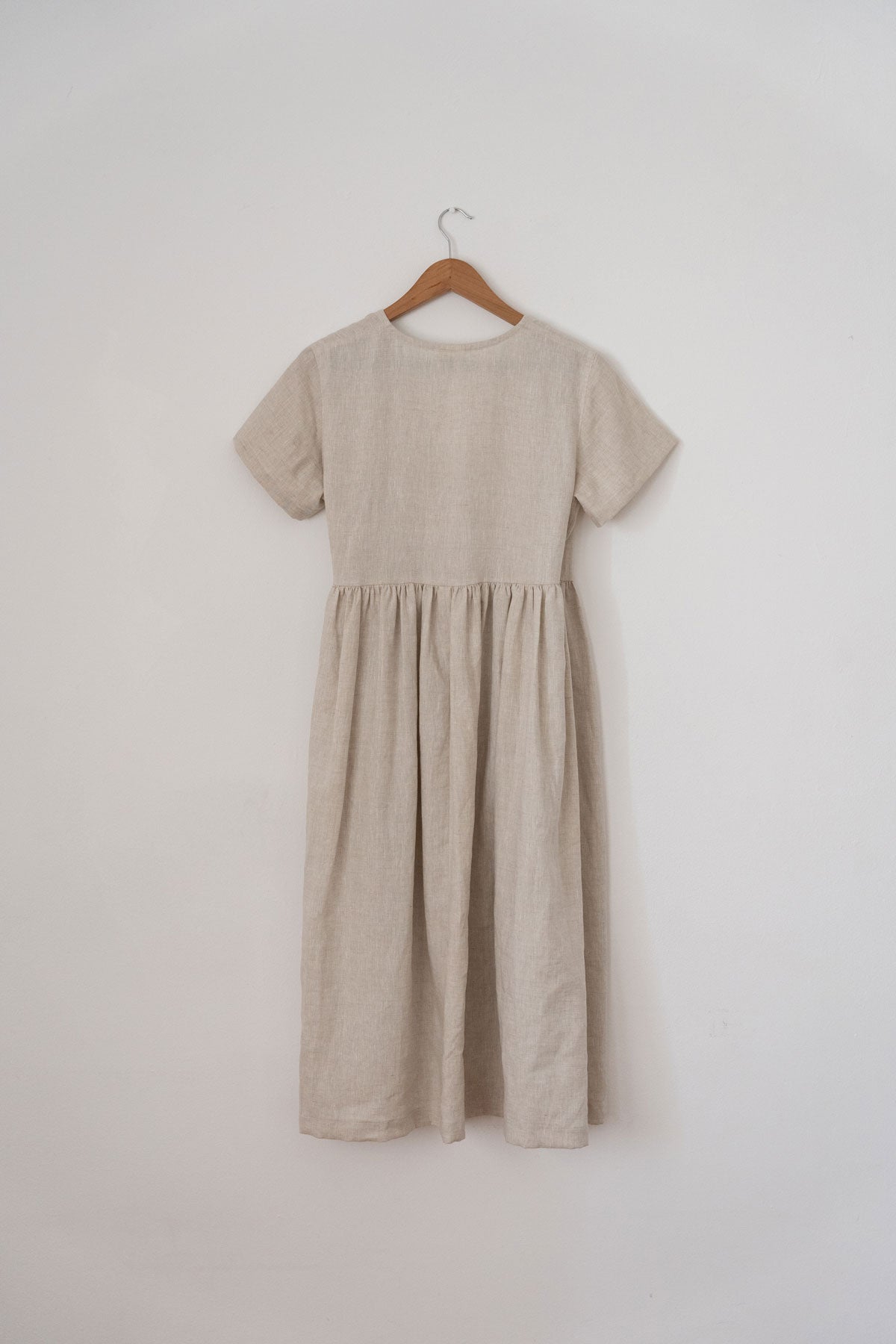 long linen wrap dress in natural