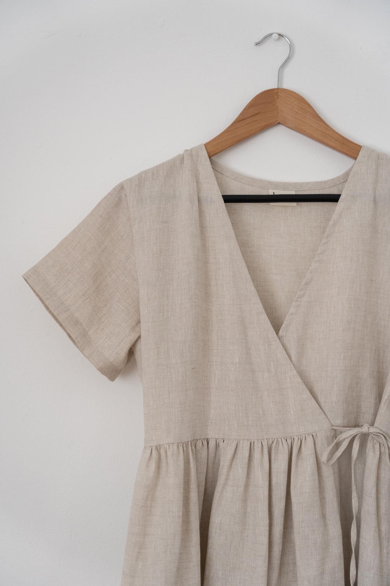 long linen wrap dress in natural