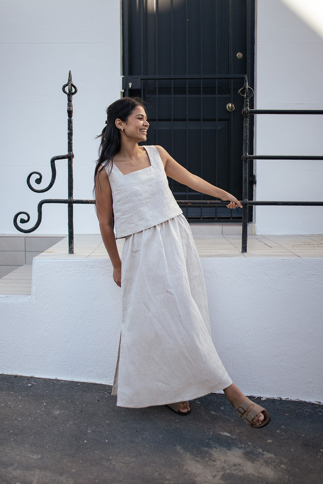 women's linen maxi skirt in natural