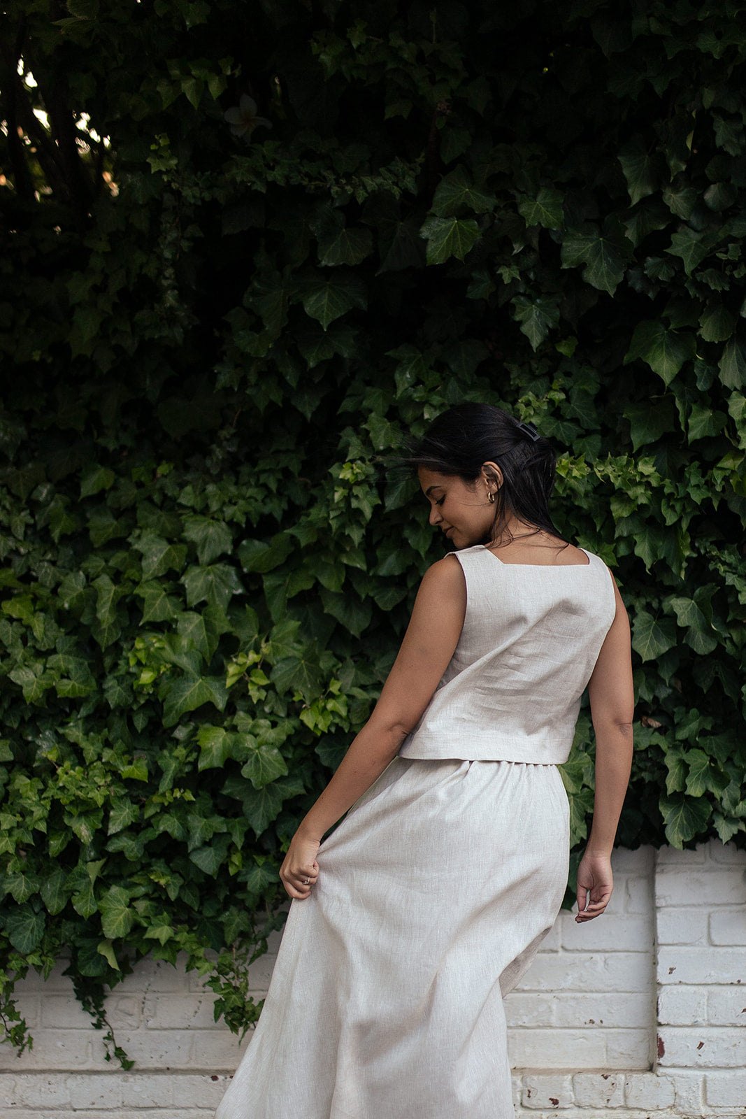 linen maxi skirt in natural