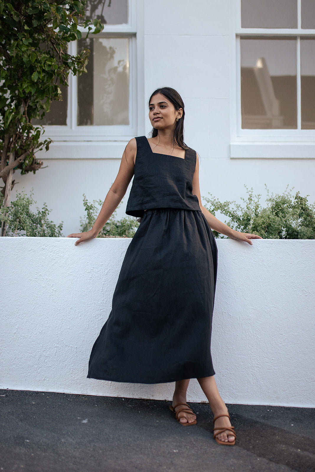 black linen maxi skirt