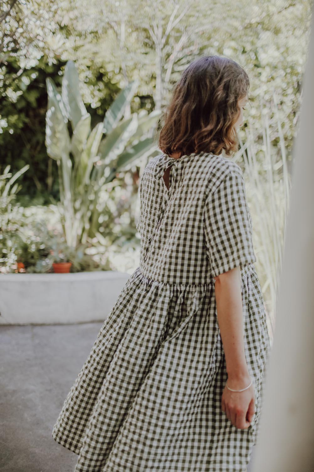 Frida Olive Green Gingham Dress - hōm 